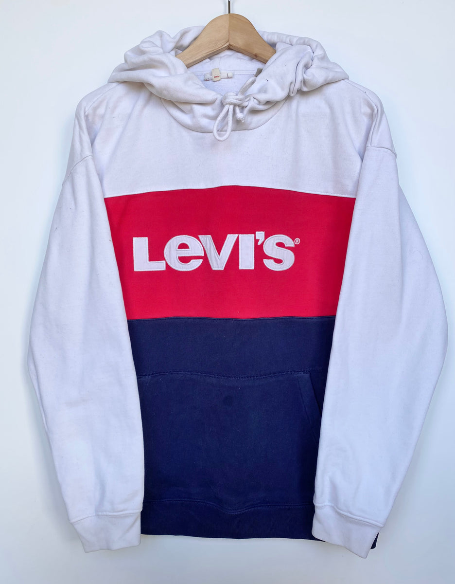 Levi's red white shop and blue hoodie