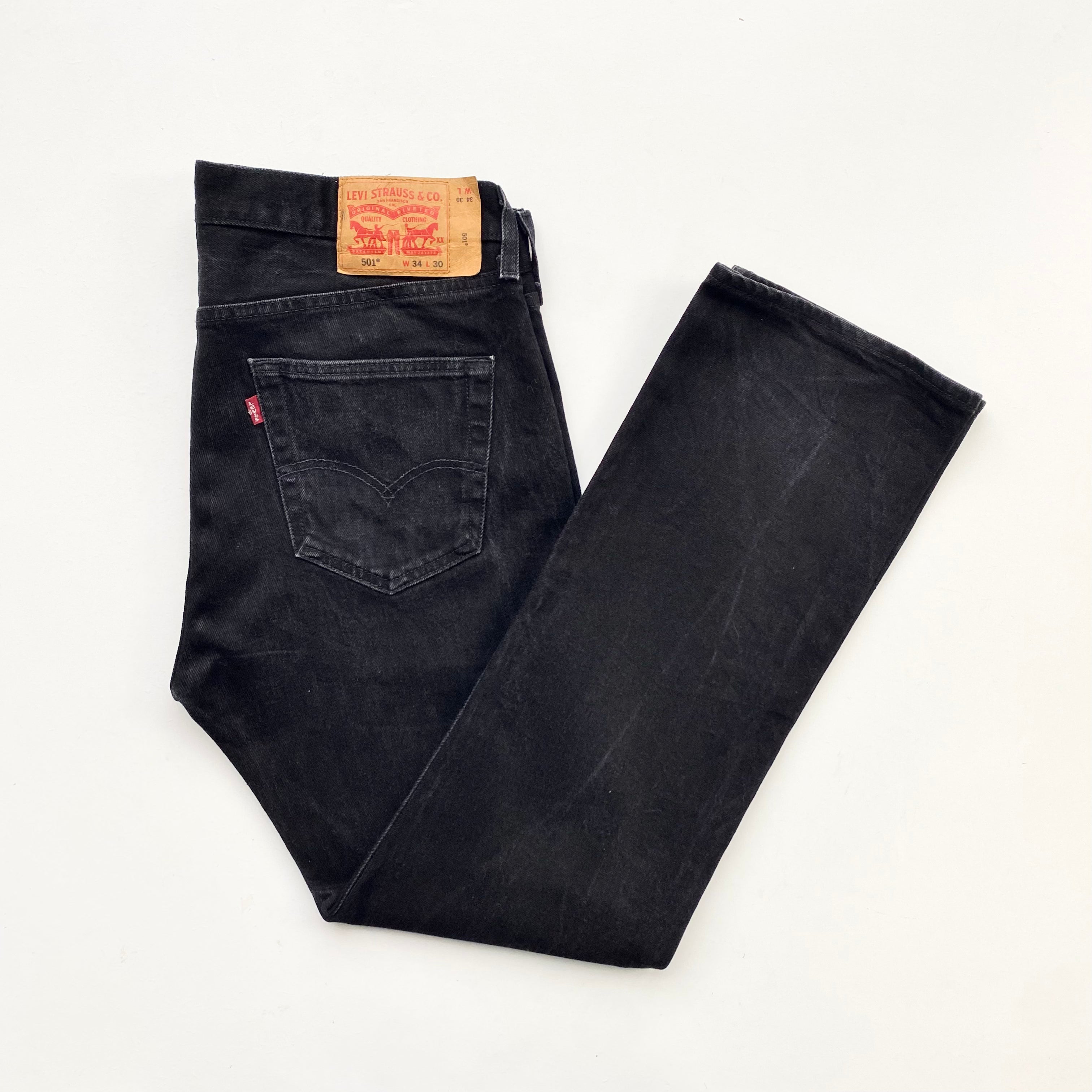 Black Levis 501 W34 L30 80s 90s Levi Strauss Red Tab Denim Classic Black  501 Jeans Button Fly Straight Leg Light Fade 