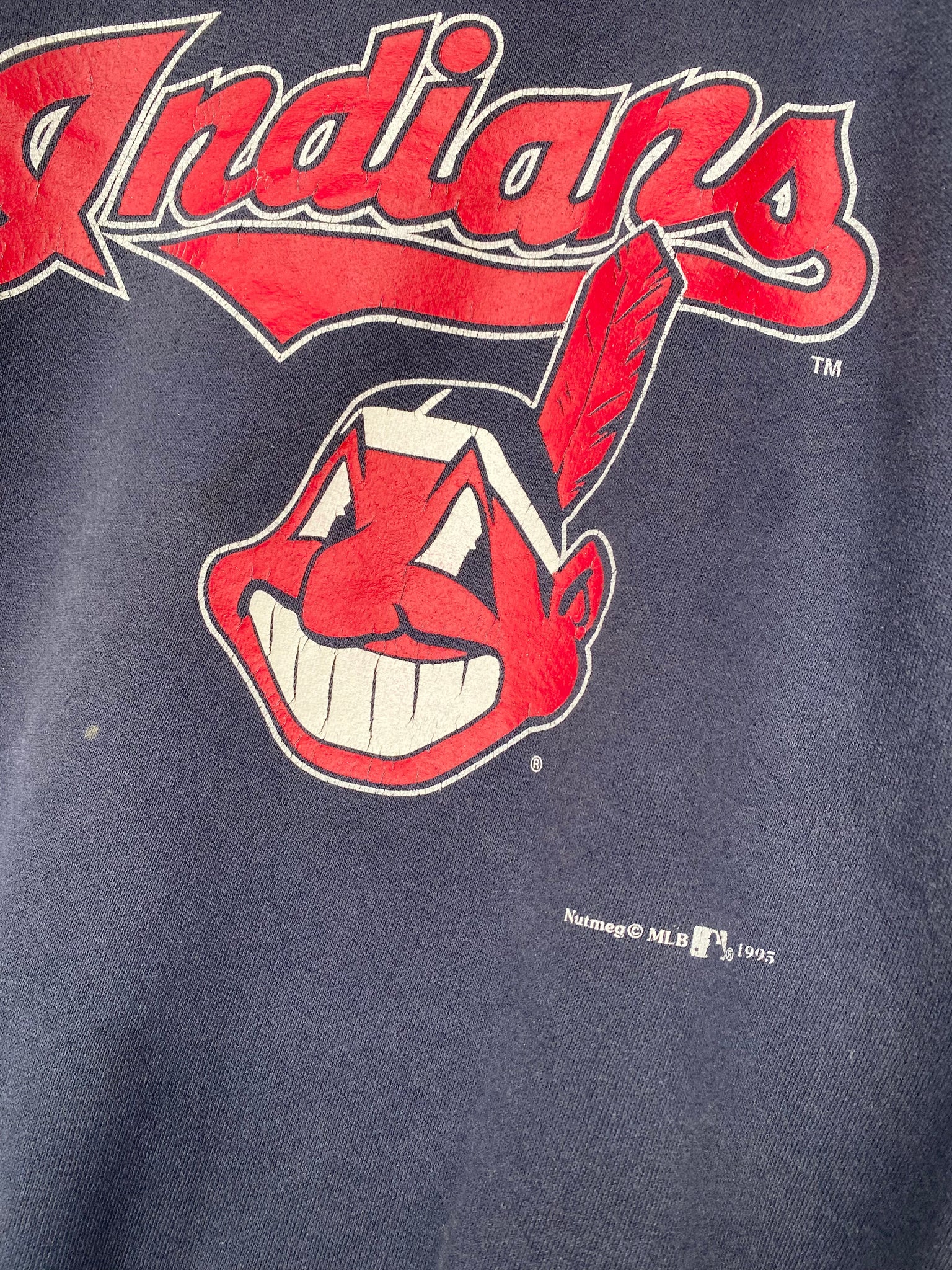 CLEVELAND INDIANS T Shirt CHIEF WAHOO Vintage MAJESTIC Small Grey